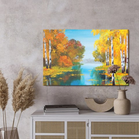 Obraz Na Płótnie Brzozowy Las W Pobliżu Rzeki