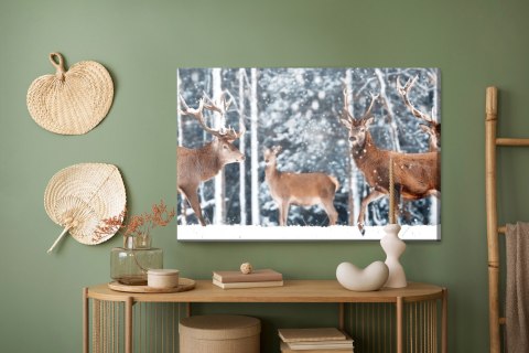 Obraz Na Płótnie Stado Jeleni W Zimowym Lesie