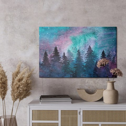 Obraz Na Płótnie Akwarelowy Nocny Pejzaż Leśny