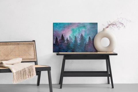 Obraz Na Płótnie Akwarelowy Nocny Pejzaż Leśny