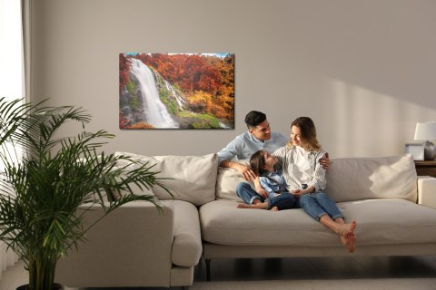 Obraz Na Płótnie Widok 3D Na Wodospad W Jesiennym Lesie