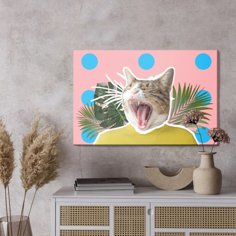 Obraz Na Płótnie Kot I Liście - Styl Pop Art