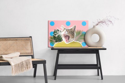 Obraz Na Płótnie Kot I Liście - Styl Pop Art