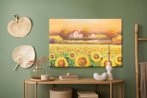 Obraz Na Płótnie Domki Przy Słonecznikowym Polu