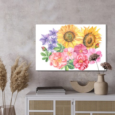 Obraz Na Płótnie Kompozycja Kwiatowa Malowana Akwarelą