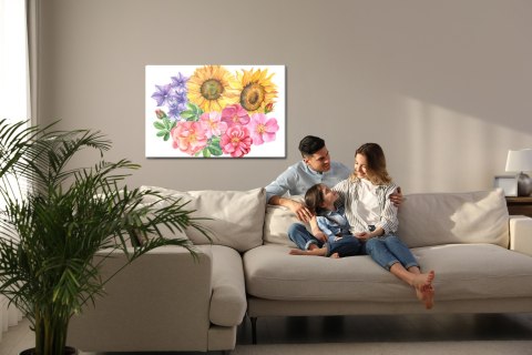 Obraz Na Płótnie Kompozycja Kwiatowa Malowana Akwarelą