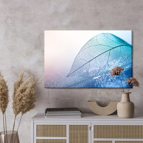 Obraz Na Płótnie Liść W Skali Makro W Niebieskich Odcieniach