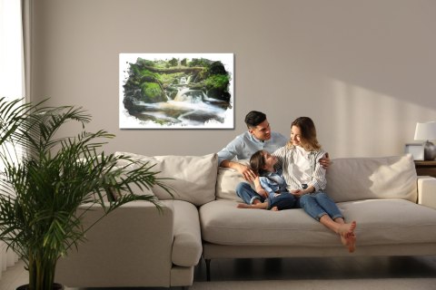 Obraz Na Płótnie Wodospad W Lesie Malowany Akwarelą