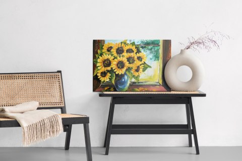 Obraz Na Płótnie Słoneczniki W Wazonie Przy Oknie