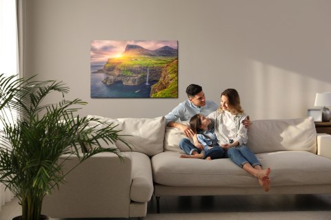 Obraz Na Płótnie Zachód Słońca Wśród Gór I Wodospadu