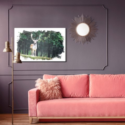 Obraz Na Płótnie Jeleń W Lesie Malowany Akwarelą