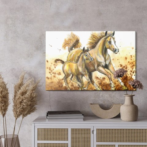 Obraz Na Płótnie Galopujące Konie Malowane Akwarelą