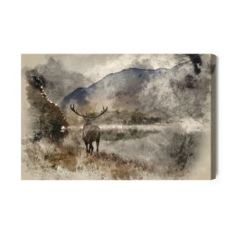 Obraz Na Płótnie Akwarelowy Pejzaż Z Jeleniem