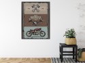 Plakat Motocykl Z Akcesoriami I Napisami W Stylu Vintage Rama Aluminiowa Kolor Czarny