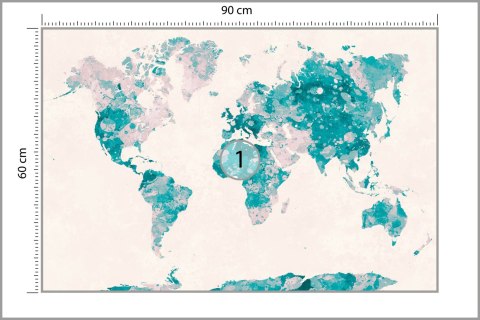 Fototapeta Akwarela Mapa Świata W Kolorze Turkusowym I Różowym