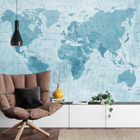 Fototapeta Mapa Świata Teksturowana Na Niebiesko