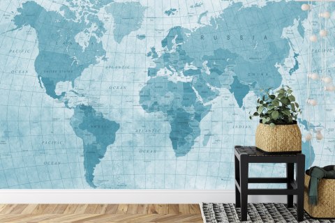 Fototapeta Mapa Świata Teksturowana Na Niebiesko