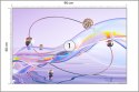 Fototapeta Abstract 3D Render. Glass Ribbon On Water With Geometric Circle And Spheres. Holographic Shape In Motion. Iridescent 