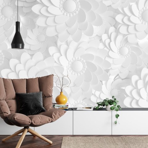 Fototapeta Beautiful, Elegant Paper Flower In The Style Of Hand-Made On A White Wall. 3D , 3D Rendering.