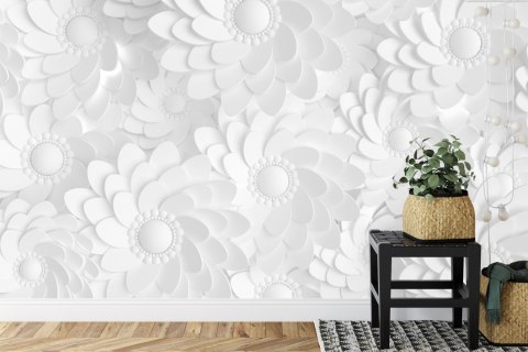 Fototapeta Beautiful, Elegant Paper Flower In The Style Of Hand-Made On A White Wall. 3D , 3D Rendering.