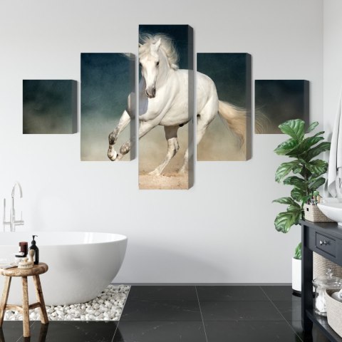 Obraz Wieloczęściowy Biały Koń W Galopie