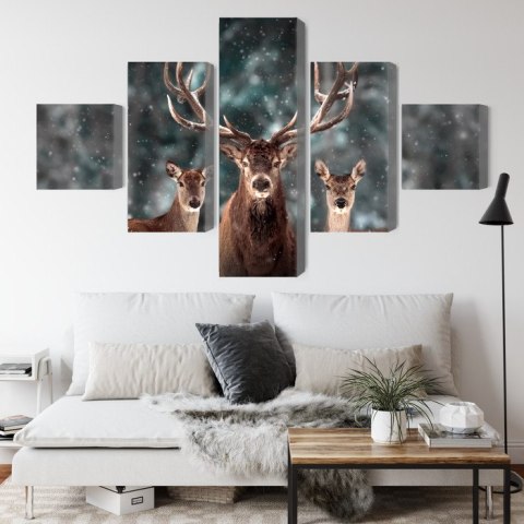 Obraz Wieloczęściowy Jeleń I Dwie Łanie W Lesie