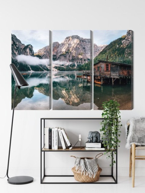 Obraz Wieloczęściowy Domek Nad Włoskim Jeziorem Braies 3D