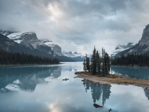 Obraz Wieloczęściowy Wyspa Duchów W Parku Narodowym Jasper, Kanada