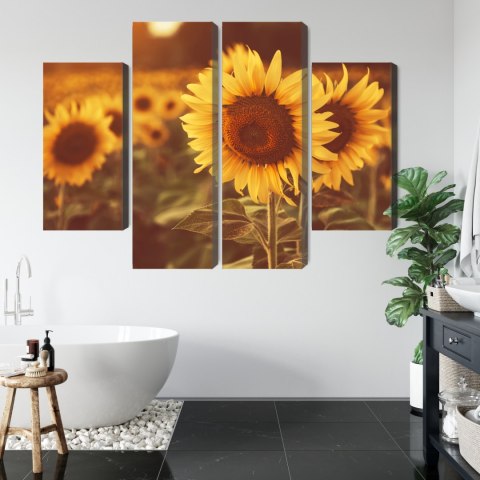 Obraz Wieloczęściowy Pole Słoneczników W Stylu Retro 3D