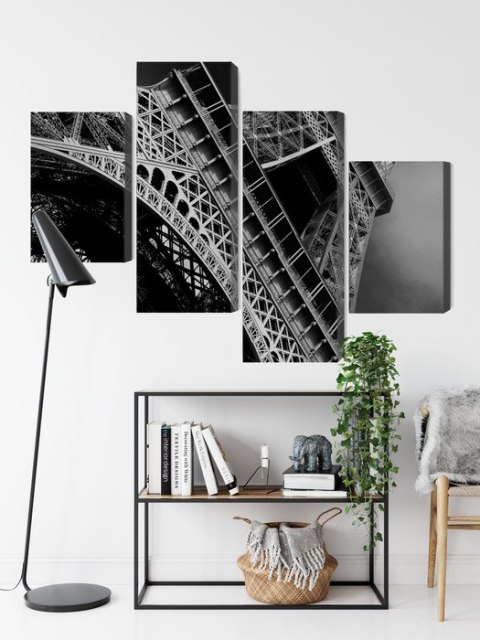 Obraz Wieloczęściowy Czarno-Biały Widok Na Wieżę Eiffla Od Dołu
