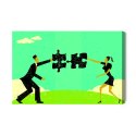 Obraz Na Płótnie Para Łącząca Puzzle W Stylu Vintage