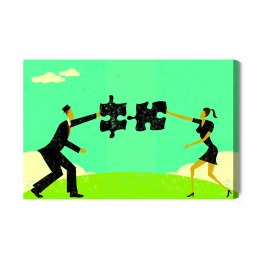 Obraz Na Płótnie Para Łącząca Puzzle W Stylu Vintage