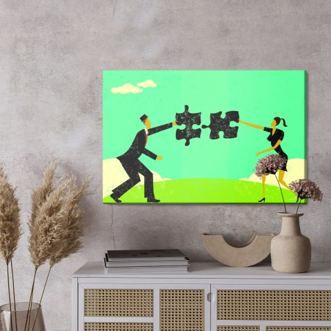 Obraz Na Płótnie Para Łącząca Puzzle W Stylu Vintage