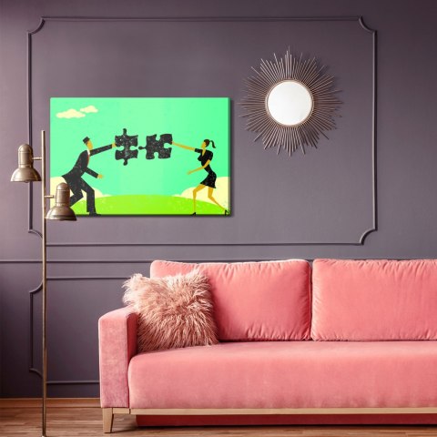 Obraz Na Płótnie Para Łącząca Puzzle W Stylu Vintage