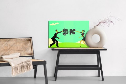 Obraz Na Płótnie Para Łącząca Puzzle W Stylu Vintage