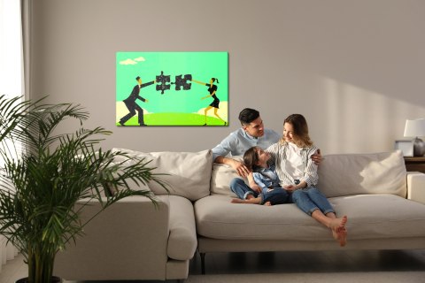 Obraz Na Płótnie Para Łącząca Puzzle W Stylu Vintage