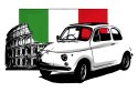 Obraz Na Płótnie Retro Auto Na Tle Włoskiej Flagi I Koloseum