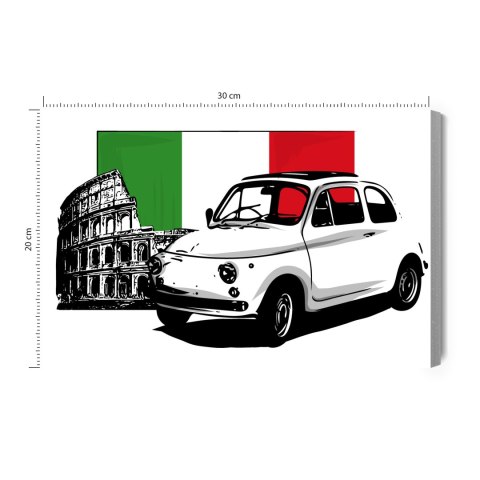 Obraz Na Płótnie Retro Auto Na Tle Włoskiej Flagi I Koloseum