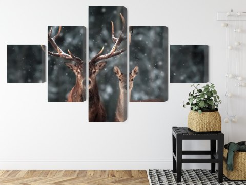 Obraz Wieloczęściowy Jeleń I Łania W Lesie 3D