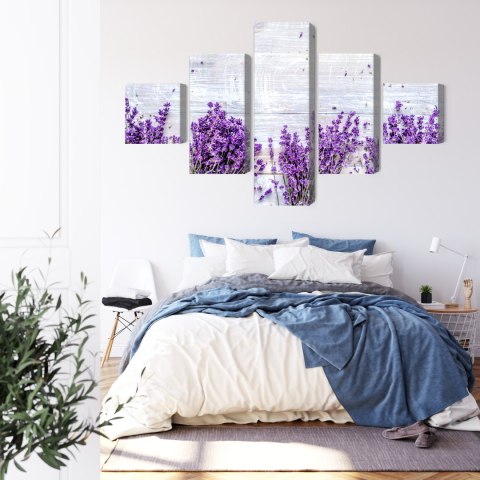 Obraz Wieloczęściowy Kwiaty Lawendy Na Tle Rustykalnej Drewnianej Deski