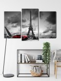 Obraz Wieloczęściowy Czarno-Biały Widok Na Wieżę Eiffla I Samochód Retro