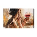 Obraz Na Płótnie Fragment Of Artwork Where Beautiful Attractive Young Woman Holding A Glass Of Wine. Oil Painting On Canvas.