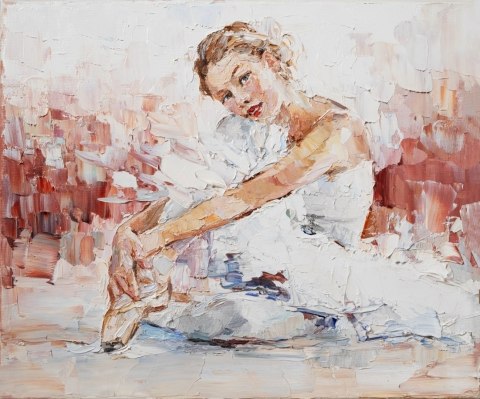 Obraz Na Płótnie Little Pretty Ballerina, Painted Expressively. Palette Knife Technique Of Oil Painting And Brush.