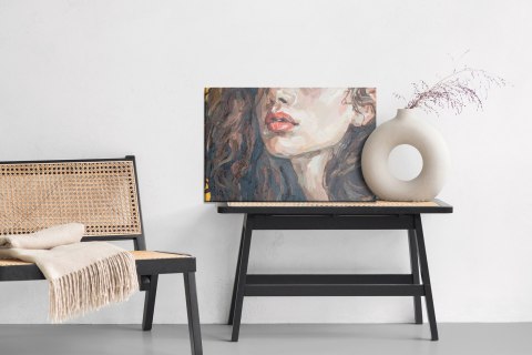 Obraz Na Płótnie Portrait Of A Girl . Portrait Of A Young Beautiful Women With Red Lips. Fragment Of Oil Painting On Canvas.