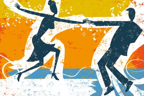 Obraz Na Płótnie Tańcząca Para Na Abstrakcyjnym Tle Retro