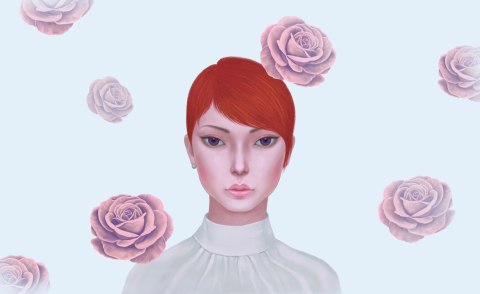 Obraz Na Płótnie Woman And Rose Flowers. Concept Idea Art Of Surreal, Mystery And Love. Conceptual 3D . Human And Nature. Portra