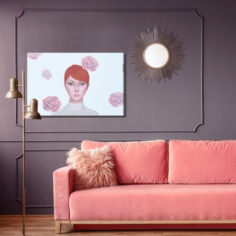 Obraz Na Płótnie Woman And Rose Flowers. Concept Idea Art Of Surreal, Mystery And Love. Conceptual 3D . Human And Nature. Portra