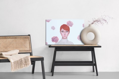 Obraz Na Płótnie Woman And Rose Flowers. Concept Idea Art Of Surreal, Mystery And Love. Conceptual 3D . Human And Nature. Portra