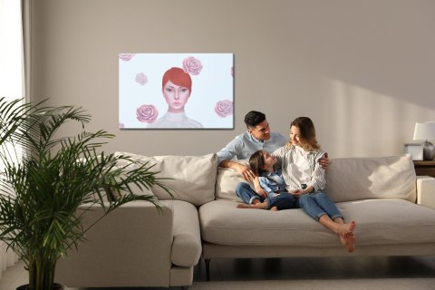 Obraz Na Płótnie Woman And Rose Flowers. Concept Idea Art Of Surreal, Mystery And Love. Conceptual 3D . Human And Nature. Portra