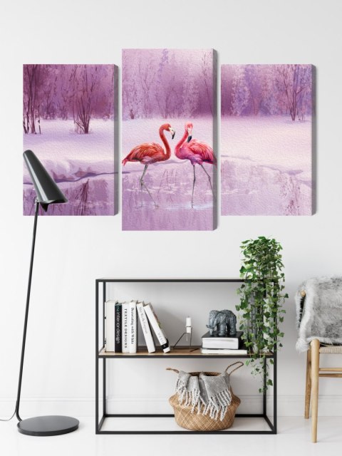 Obraz Wieloczęściowy Flamingi Na Tle Fioletowego Krajobrazu
